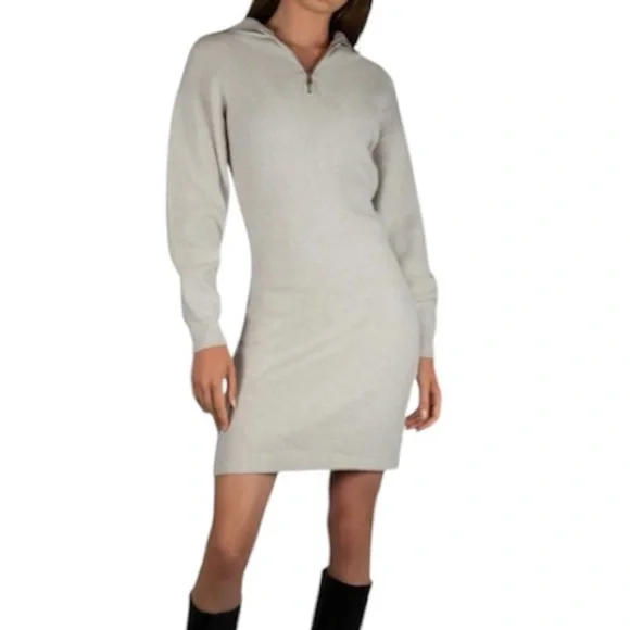 BB DAKOTA Light Grey Soft Knit Sweater Dress Plush High Neck Long Sleeve Large - Picture 2 of 15